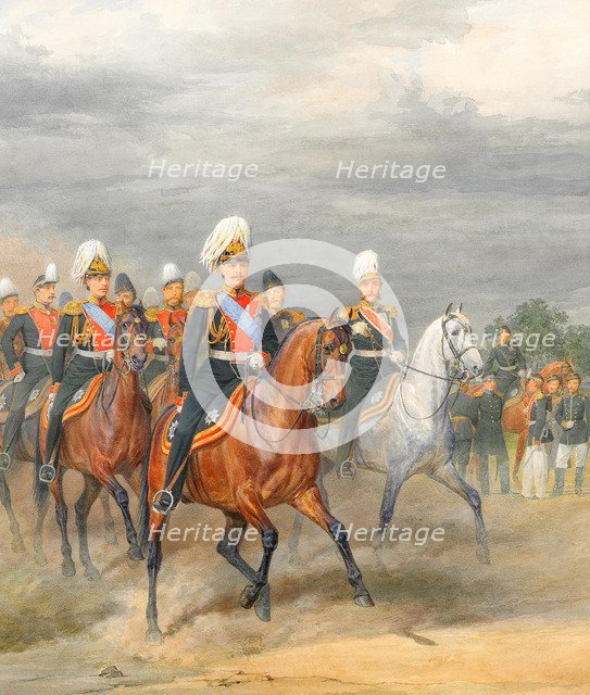 Officers of the Cavalry Mounted Regiment. Artist: Piratsky, Karl Karlovich (1813-1889)