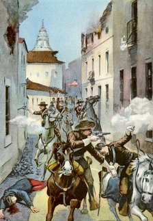 Street fight in Santiago, Cuba, Spanish-American War, 1898. Artist: Unknown