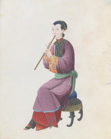 Watercolour of musician playing xiao, late 18th century. Creator: Unknown.