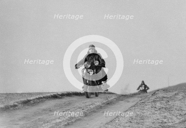 Motorcycle taking part in a trial, c1930s. Artist: Bill Brunell.