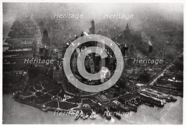 Aerial view of Manhattan, New York City, USA, from a Zeppelin, 1928 (1933). Artist: Unknown