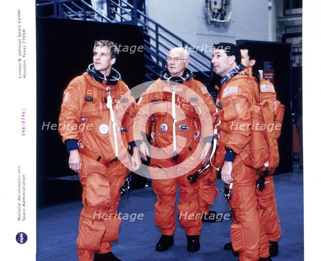 John H Glenn and crew members, June 1998. Artist: Unknown