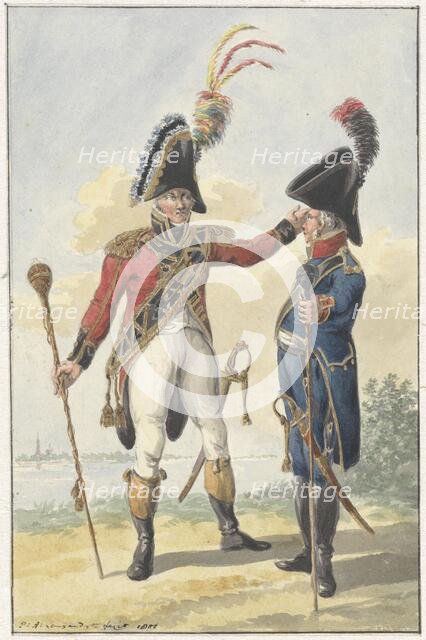 Two standing soldiers, 1801. Creator: Jan Antony Langendijk.