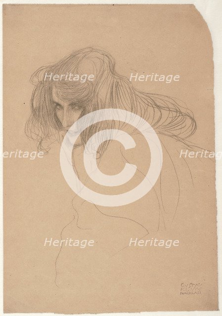 Study of a woman's head in three-quarter profile (Study for Unchastity in the Beethoven Frieze), c.1901-1902. Artist: Klimt, Gustav (1862-1918)