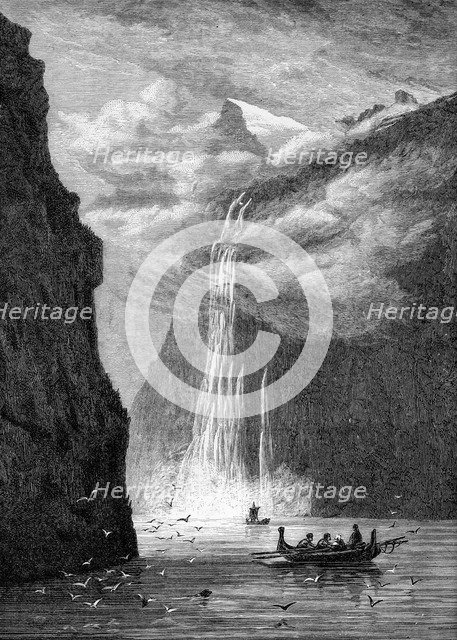 Geiranger fjord, with the Seven Sisters Fall, Norway, 1882. Artist: Unknown