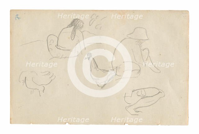 Sketches of Seated Figures and Chickens (recto), Nude Female Torso (related to the pain..., 1891/93. Creator: Paul Gauguin.