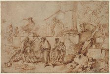 Tobit Burying the Dead, 1640s. Creator: Giovanni Benedetto Castiglione (Italian, 1609-1664).