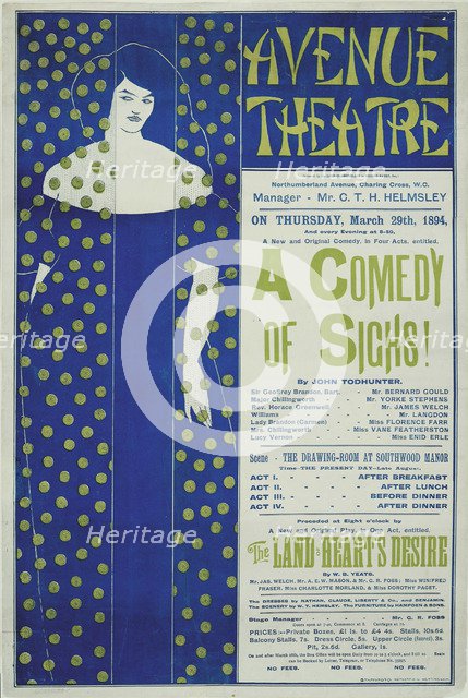 Avenue Theater, A Comedy of Sighs! (Poster), 1894. Artist: Beardsley, Aubrey (1872–1898)