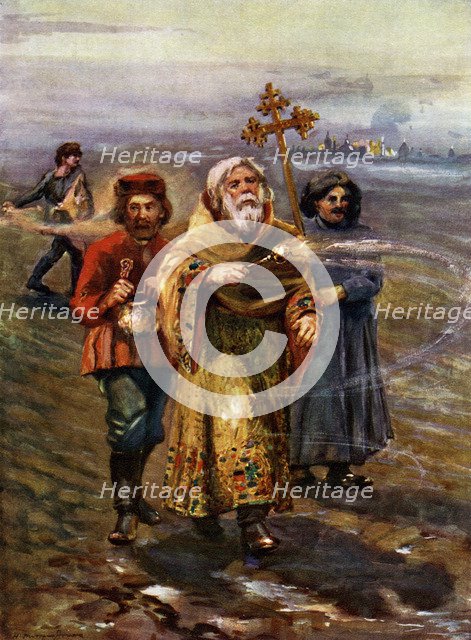 Orthodox priest blessing the soil, Russia. Artist: Unknown