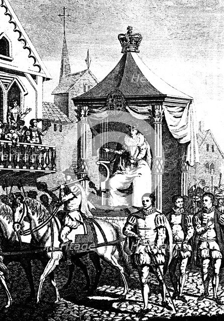Elizabeth I on her way to open the first Royal Exchange, London, 23 January 1571 (c1680). Artist: Unknown