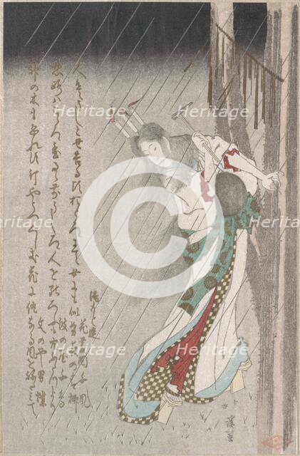 Woman in the Rain at Midnight Driving a Nail into a Tree to Invoke Evil on Her Unf..., 19th century. Creator: Totoya Hokkei.