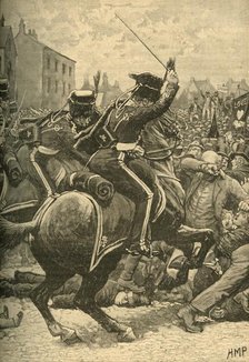 The Peterloo Massacre: hussars charging the people, Manchester, 1819 (c1890). Creator: Unknown.