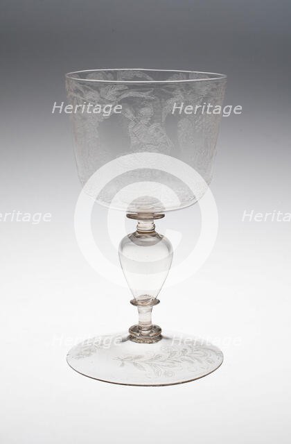 Goblet with Peasant Dancers and Musicians, Netherlands, Late 17th century. Creator: Probably engraved by Willem Mooleyser.