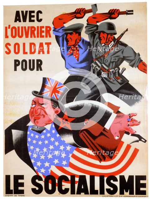 'With the workman and soldier for Socialism', Belgian pro-Nazi propaganda poster, c1941-1944. Artist: Unknown