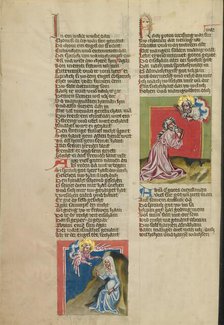 An Angel Appearing to Hagar in the Wilderness: God Speaking to Abraham; Weltchronik, about 1400-10. Creator: Unknown.