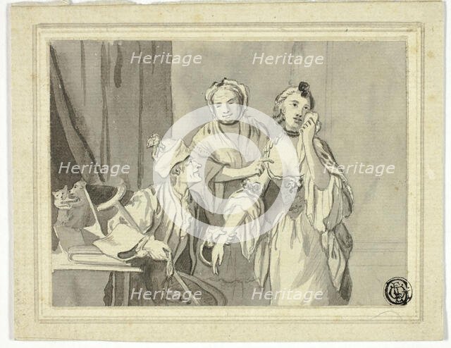 Literary Illustration: Old Man Detaining Young Woman, Who is Accompanied by Older Woman, n.d. Creators: John Collet, Jacques Callot.