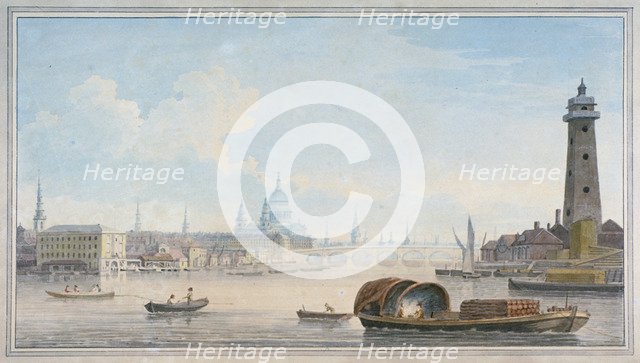 River Thames looking towards Blackfriars Bridge, London, 1818. Artist: Anon