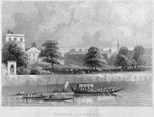 View of Temple Gardens from the Thames with boats on the river, City of London, c1850.               Artist: Anon