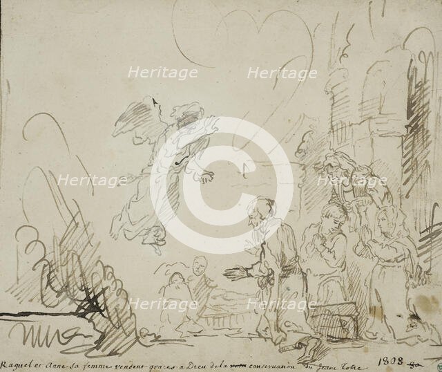 The angel departing from the Tobit family, c1641. Creator: Rembrandt Harmensz van Rijn.