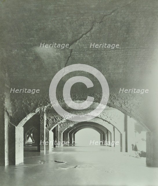 Cracks in the brickwork from wartime bombing, Beckton Sewage Works, London, 1946. Artist: Unknown.