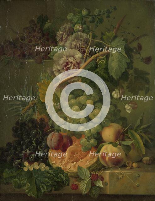 Still Life with Flowers and Fruits, 1816-1817. Creator: Albertus Jonas Brandt.