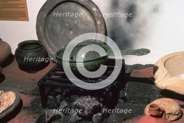 Reconstruction of a Roman kitchen. Artist: Unknown
