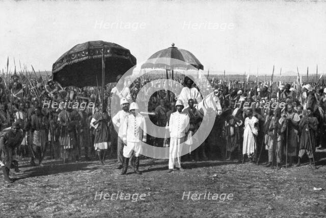 Distant Fronts, In Cameroon; Two sultans and their retinue bid farewell to Colonel Brisset..., 1917. Creator: Unknown.