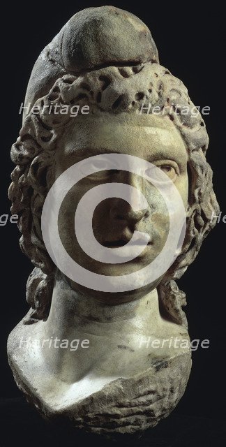 Marble head of Mithras, the Persian god of heavenly light. Artist: Unknown