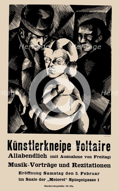 Poster for the opening of the Cabaret Voltaire on 1916-02-05, 1916.