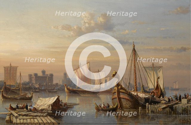 Viking ships on the River Thames, Mid of the 19th century. Artist: Koster, Everhardus (1817-1892)