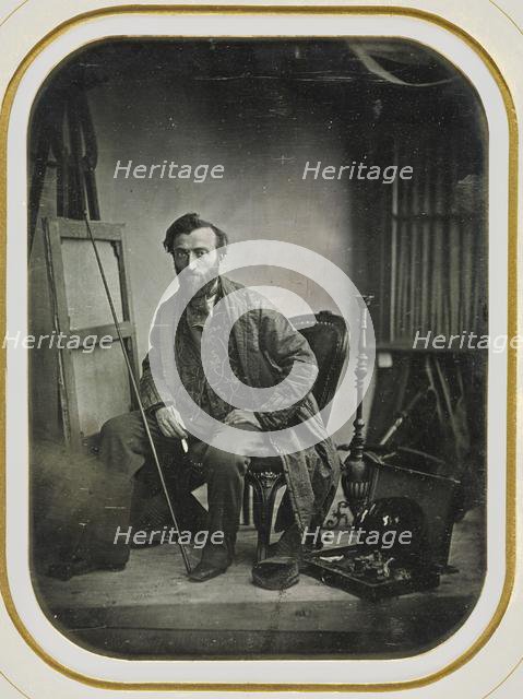 Self-Portrait in Painting Studio, c. 1843. Creator: Camille Dolard (French, 1810-1884).