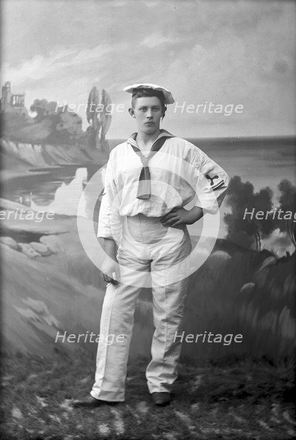 Posed sailor, photographed in Carl Christersson's studio, Landskrona, Sweden, 1910. Artist: Unknown