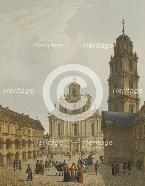 The Grand Courtyard of Vilnius University and the Church of St. Johns, c1850.