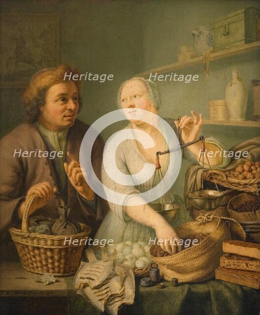 At the Marketwife's, 1738. Creator: Frans van Mieris II.
