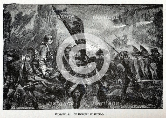 Charles XII of Sweden in Battle, 1882. Artist: Anonymous  