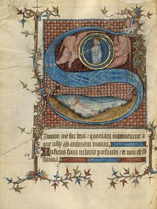 Initial S: David in the Water; Psalter, about 1390. Creator: Unknown.