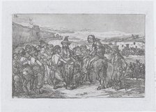 Plate 14: a large group of people outdoors, possibly a troupe of actors, from the series o..., 1850. Creator: Francisco Lameyer Berenguer.