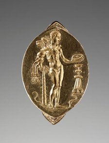 Gold Ring with Herakles Pouring a Libation, about 400 BC. Creator: Unknown.