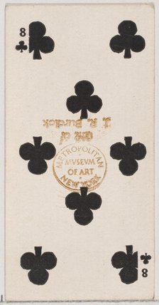 Eight Clubs (black), from the Playing Cards series (N84) for Duke brand cigarettes, 1888., 1888. Creator: Unknown.