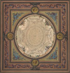 Design for the decoration of a ceiling with a trompe l'oeil painting of a coffered dome, 1830-97. Creators: Jules-Edmond-Charles Lachaise, Eugène-Pierre Gourdet.