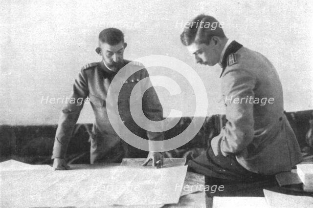 'Au quartier general du roi de Roumanie; le roi Ferdinand et son fils aine, le prince..., 1916. Creator: Unknown.