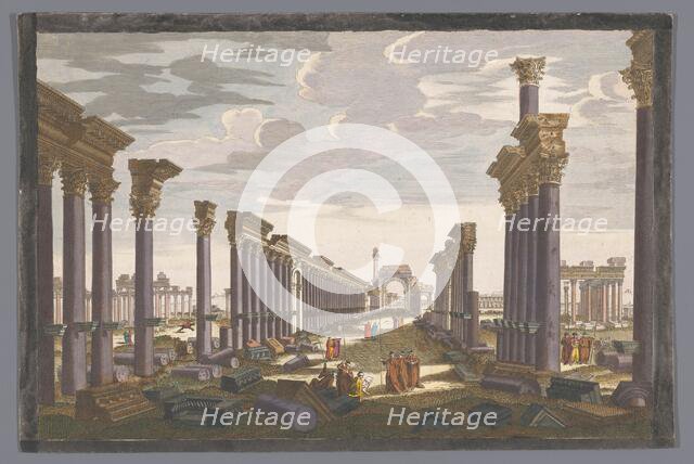 View of the ruin of the arch of the colonnade at Palmyra, seen from the west, 1745-1775. Creator: Anon.