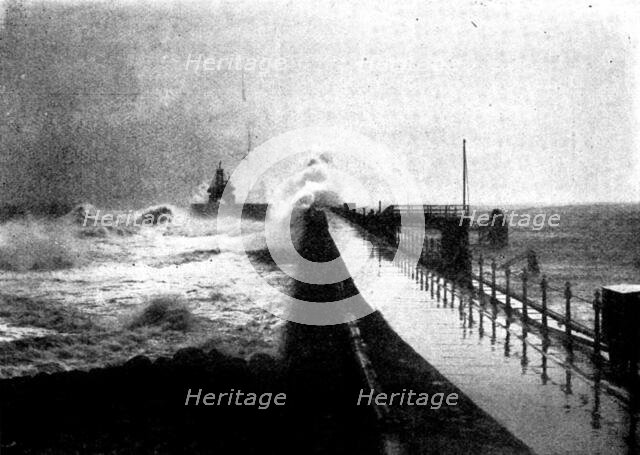Tynemouth Jetty during the recent storm, 1898. Creator: Auty.