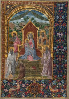 Virgin and Child with saints, 20th-century painting on 14th-century antiphonary.  Creator: Venetian Forger.