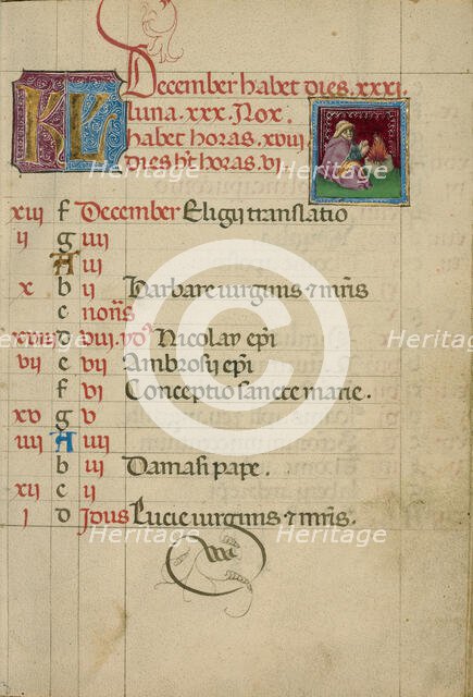 December Calendar Page; Keeping Warm; Book of Hours, about 1460. Creator: Unknown.