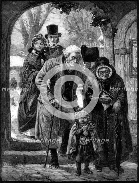 Christmas Morning: Three Generations, drawn by A. Hunt, 1883. Creator: Eugène Froment.