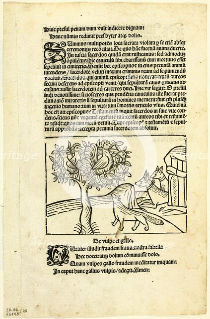 The Fox and the Rooster from Fabulae et Vita (Fables and Life), Plate 25 from Woodcuts..., 1929. Creators: Unknown, Michael Furter, Wilhelm Ludwig Schreiber.