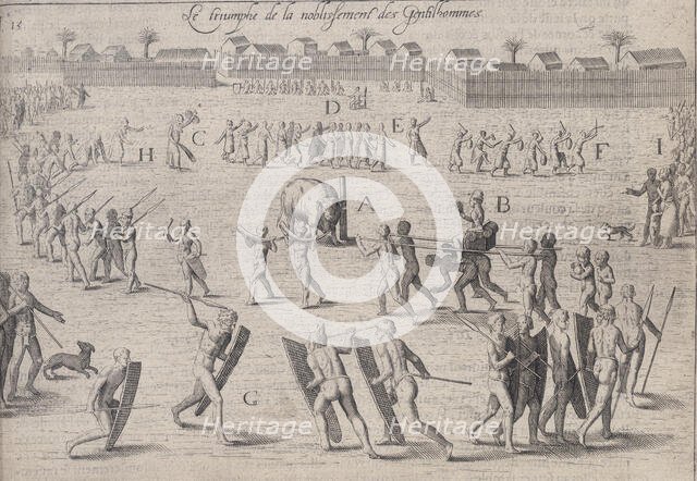 People in a procession around a tethered bull, 1605. Creator: Unknown.