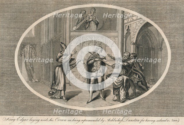 King Edgar laying aside his crown on being repremanded by Archbishop Dunstan, c960s (1793). Artist: Unknown.