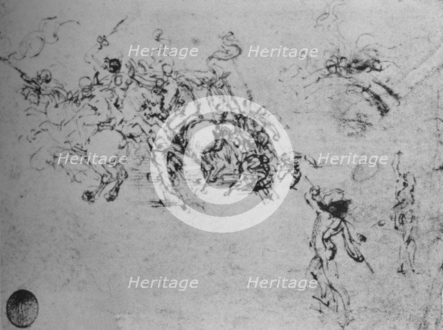 'Studies of Horsemen Fighting and of Footsoldiers', c1480 (1945). Artist: Leonardo da Vinci.
